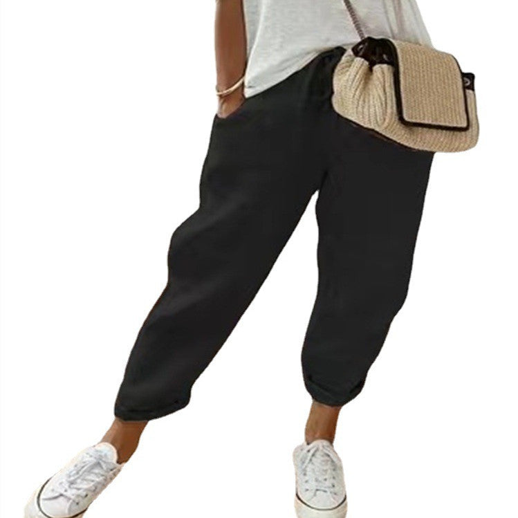 Pantalon Casual en Coton et Lin Fluide - Coupe Décontractée Femme