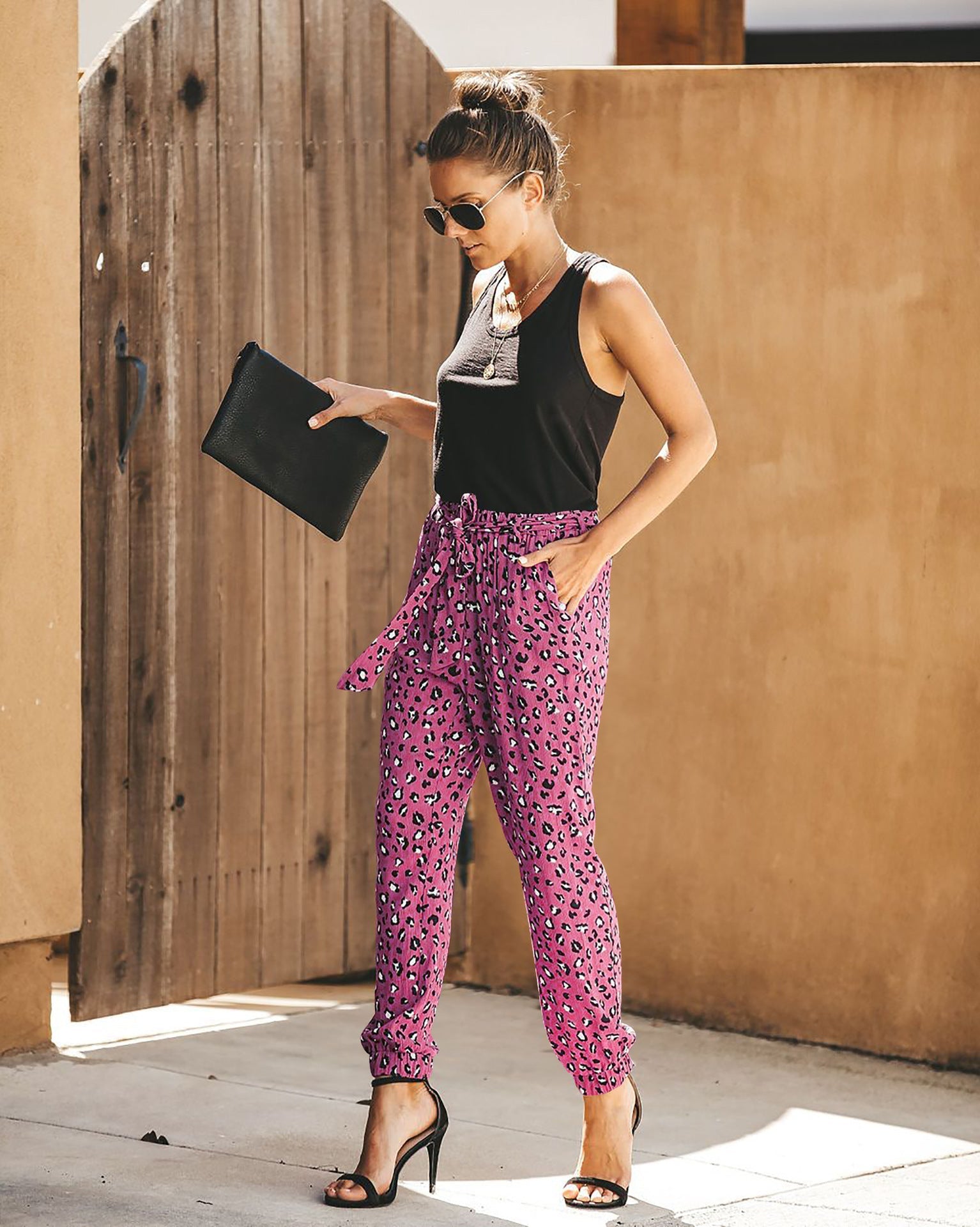 Pantalon Fluide Imprimé Léopard – Coupe Décontractée à Taille Nouée #NEO10130