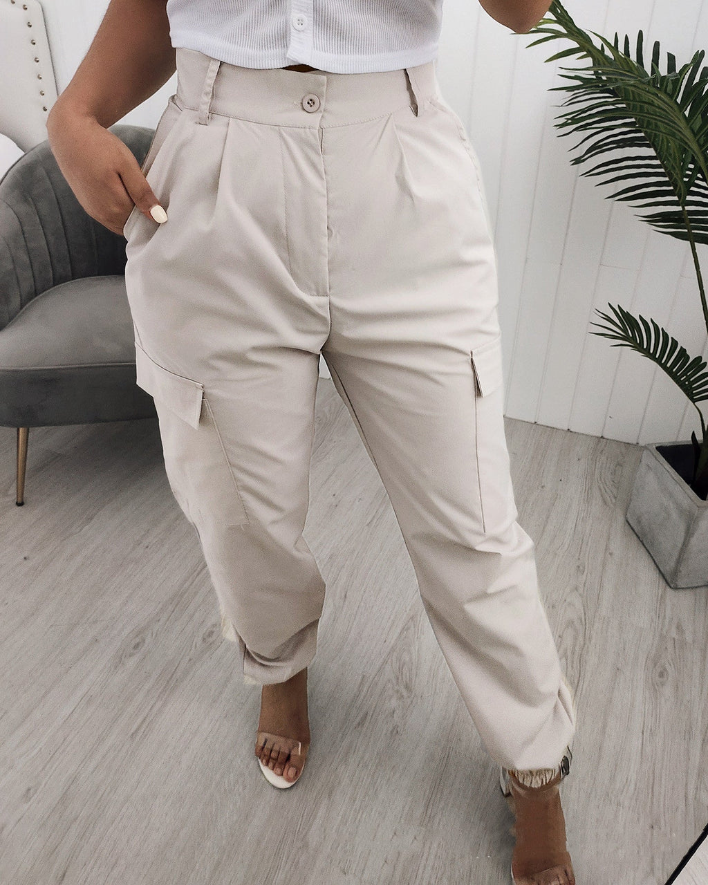 Pantalon Cargo  Coupe Ajustée Chic avec Poches BIO#1566