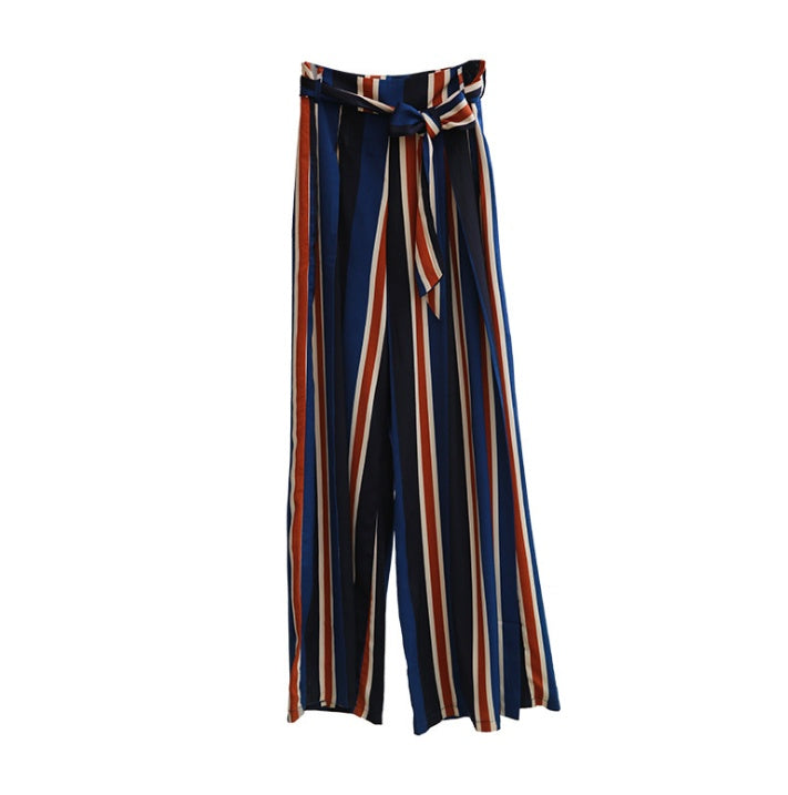 Pantalon Large Fluide à Rayures – Coupe Palazzo avec Fentes Latérales #AMO8693