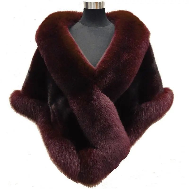 Cape châle femme en fausse fourrure effet vison & renard