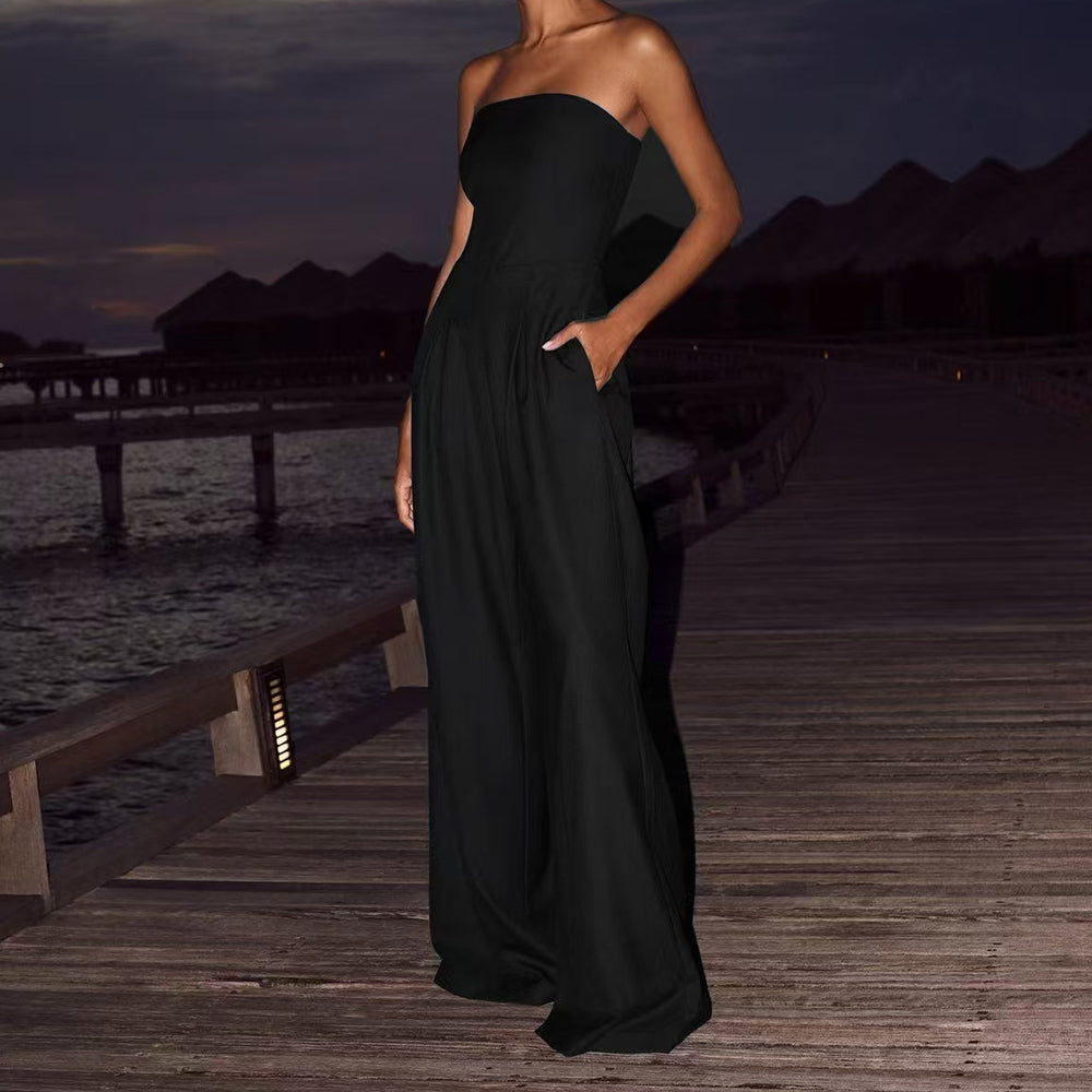 Combinaison Longue Bustier Dos Nu – Coupe Large Chic