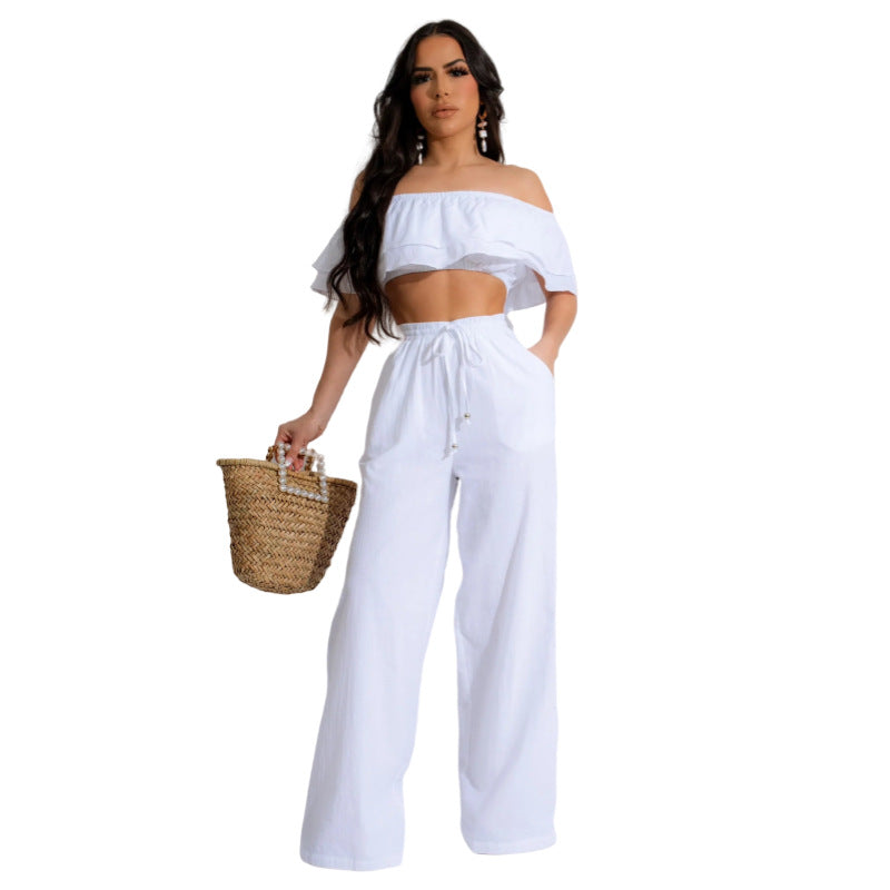 Ensemble 2 Pièces Boho : Top Volanté & Pantalon Large BEST4843