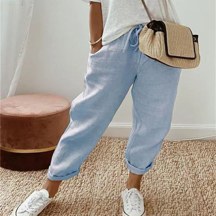 Pantalon Casual en Coton et Lin Fluide - Coupe Décontractée Femme