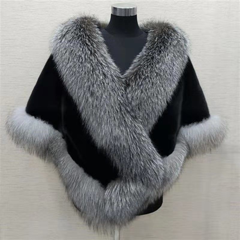 Cape châle femme en fausse fourrure effet vison & renard