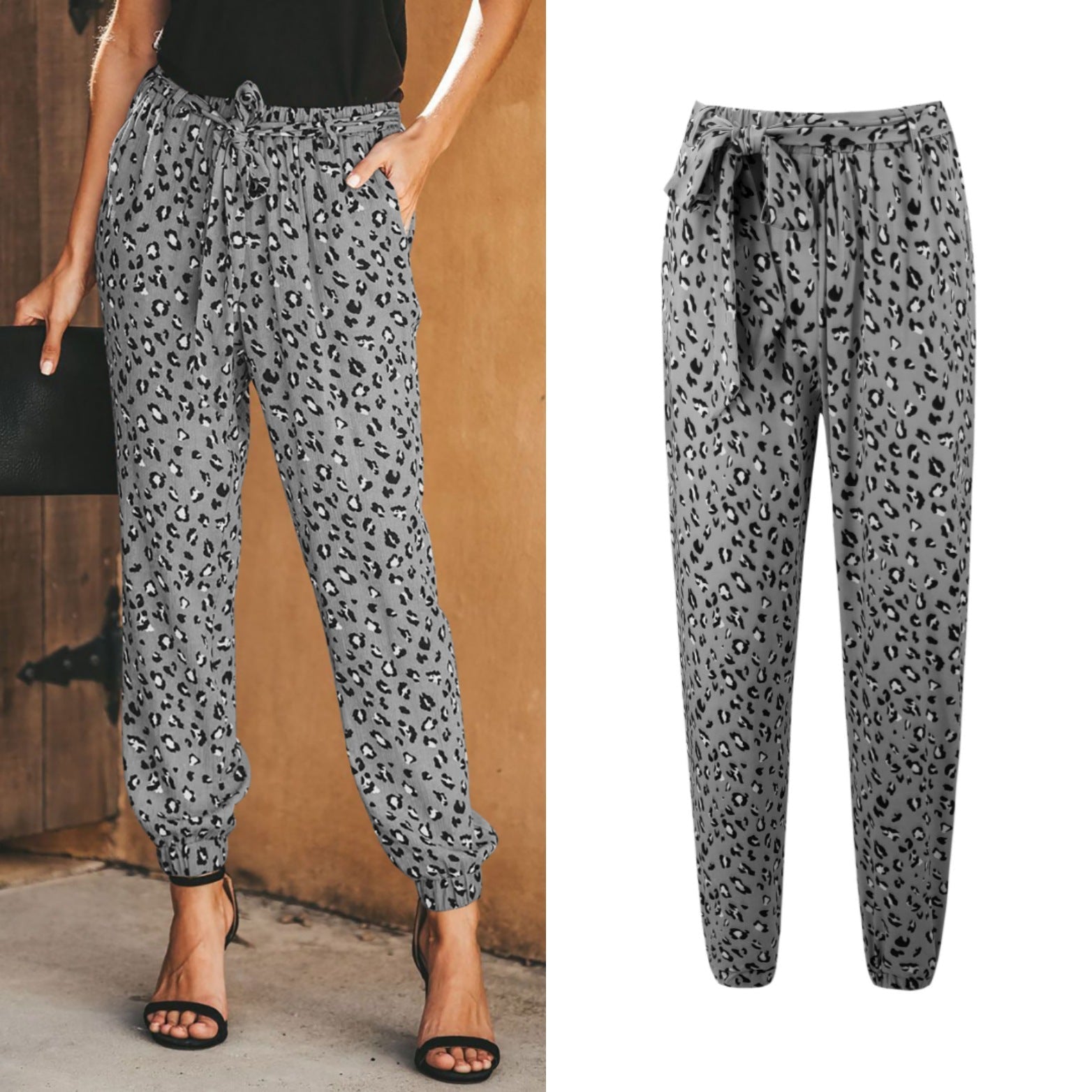 Pantalon Fluide Imprimé Léopard – Coupe Décontractée à Taille Nouée #NEO10130