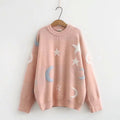 Pull Femme Maille Douce Motifs Lune & Étoiles