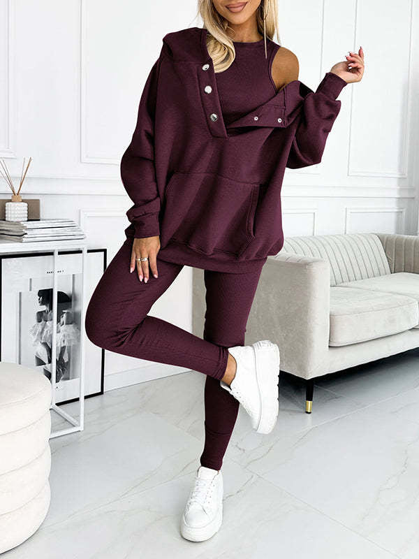 Ensemble Sport 3 Pièces : Sweat à Capuche, Gilet Matelassé et Pantalon Slim