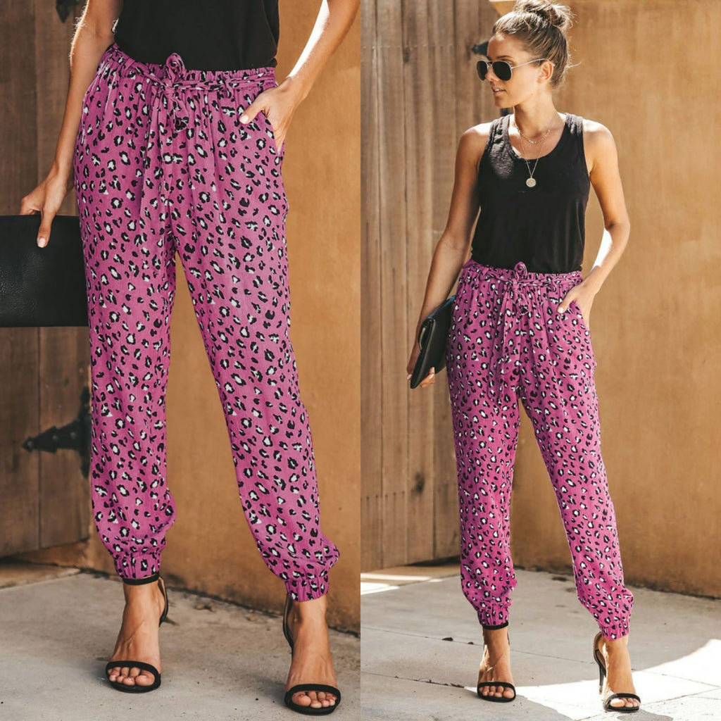 Pantalon Fluide Imprimé Léopard – Coupe Décontractée à Taille Nouée #NEO10130
