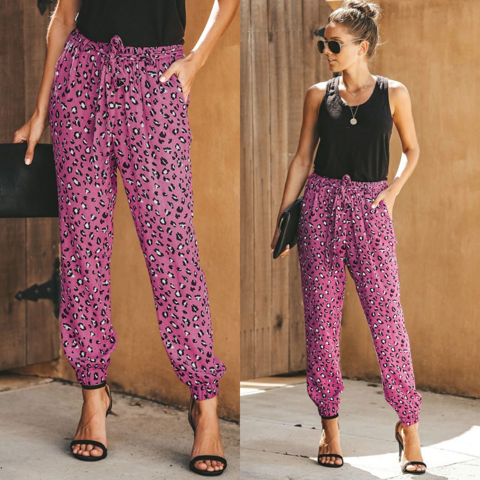 Pantalon Fluide Imprimé Léopard – Coupe Décontractée à Taille Nouée #NEO10130