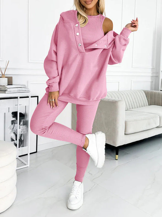 Ensemble Sport 3 Pièces : Sweat à Capuche, Gilet Matelassé et Pantalon Slim