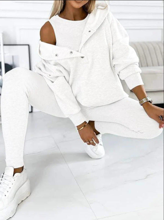 Ensemble Sport 3 Pièces : Sweat à Capuche, Gilet Matelassé et Pantalon Slim