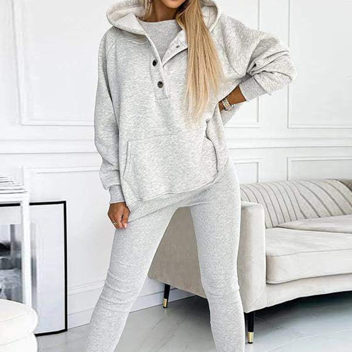 Ensemble Sport 3 Pièces : Sweat à Capuche, Gilet Matelassé et Pantalon Slim