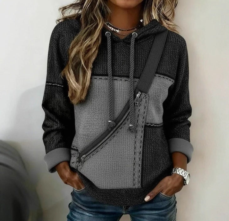 Sweat à Capuche Patchwork Zippé Femme