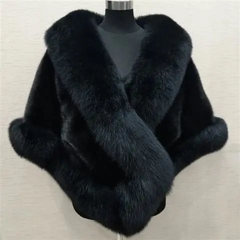 Cape châle femme en fausse fourrure effet vison & renard
