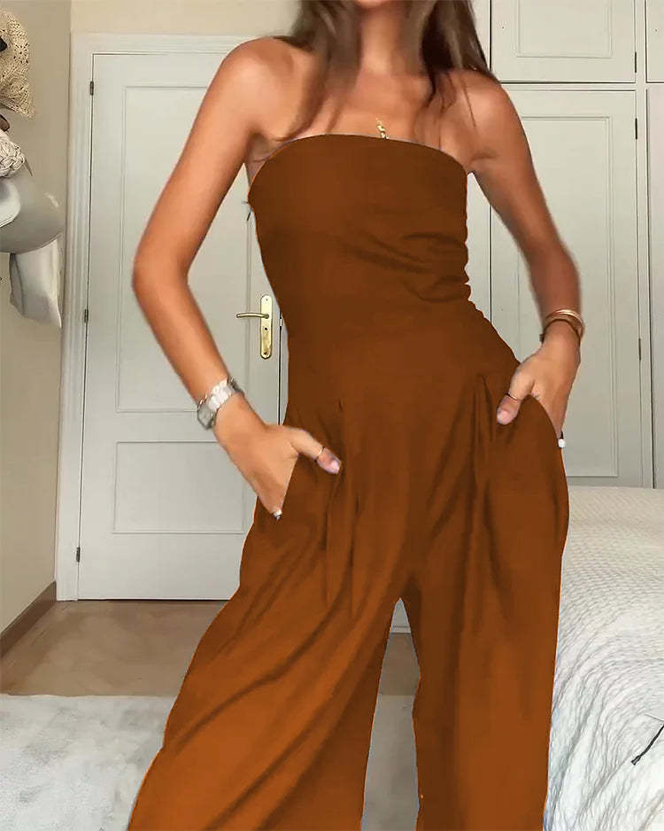 Combinaison Longue Bustier Dos Nu – Coupe Large Chic