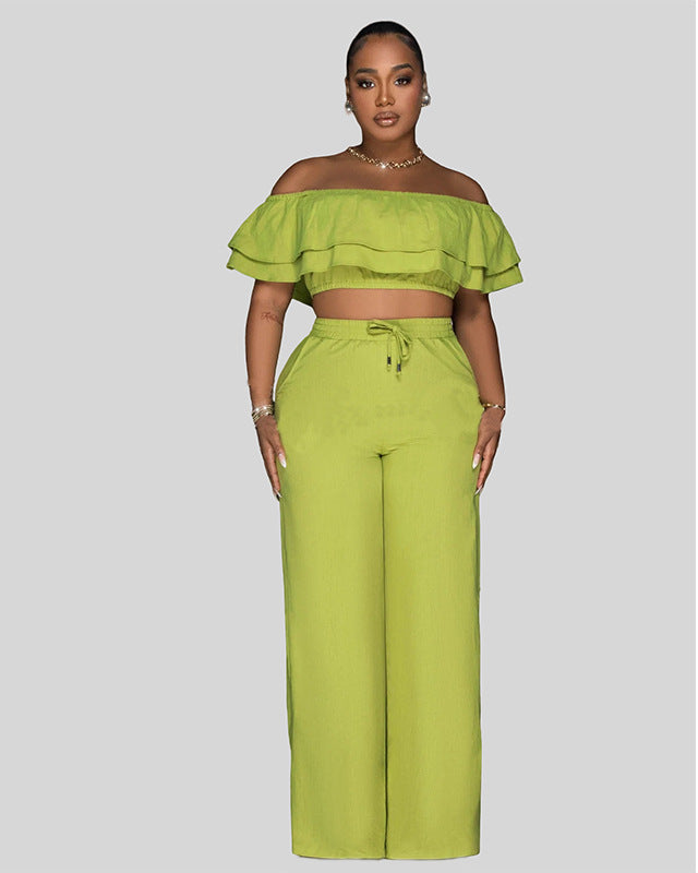 Ensemble 2 Pièces Boho : Top Volanté & Pantalon Large BEST4843