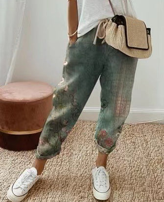 Pantalon Casual en Coton et Lin Fluide - Coupe Décontractée Femme