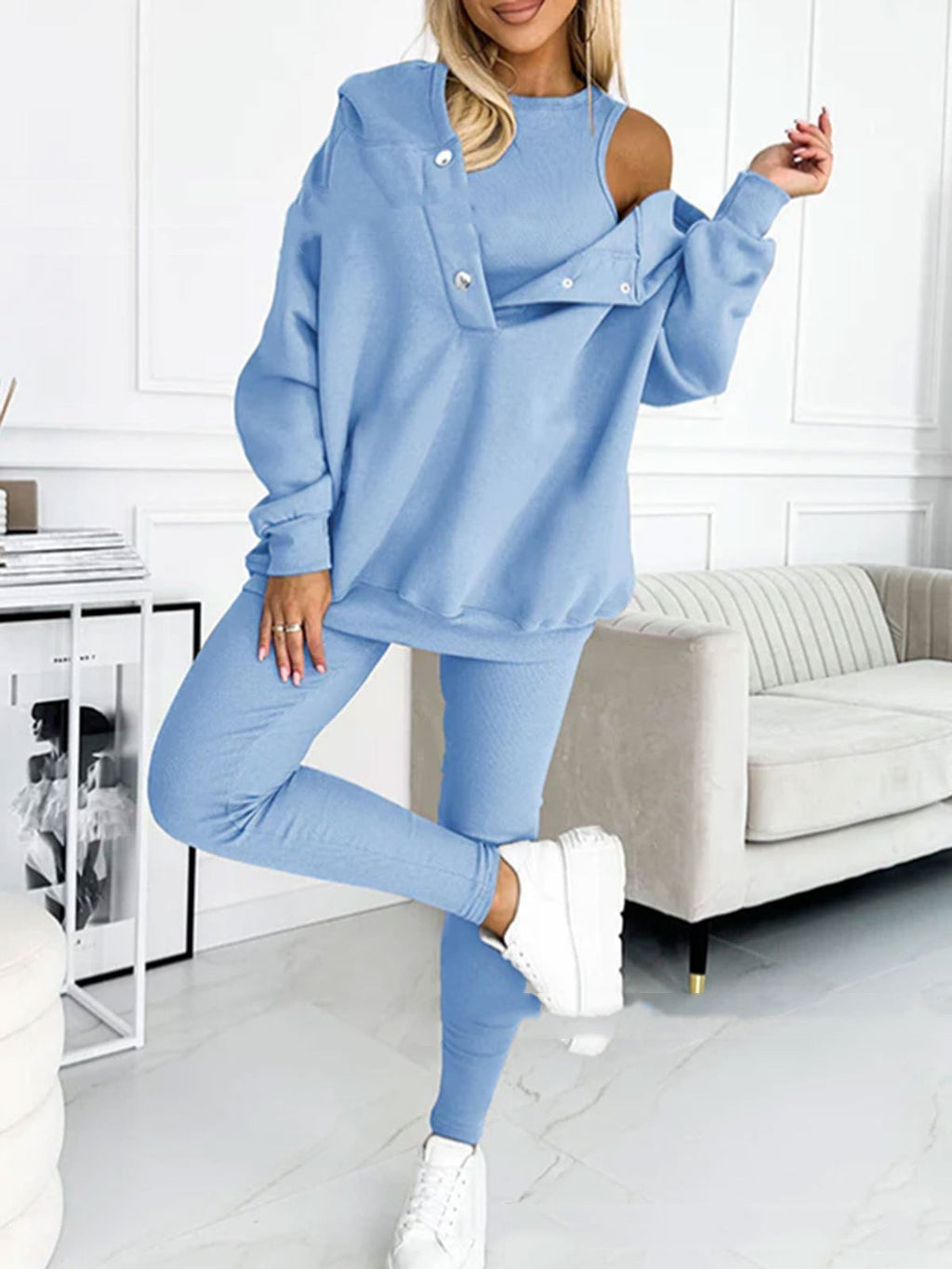 Ensemble Sport 3 Pièces : Sweat à Capuche, Gilet Matelassé et Pantalon Slim