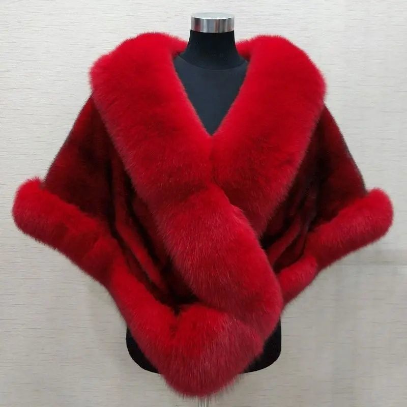 Cape châle femme en fausse fourrure effet vison & renard