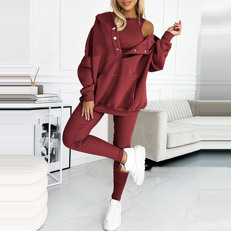 Ensemble Sport 3 Pièces : Sweat à Capuche, Gilet Matelassé et Pantalon Slim