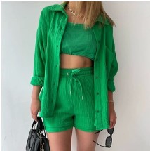 Ensemble 2 Pièces en Chambray : Chemise à Revers et Short Taille Haute à Cordon
