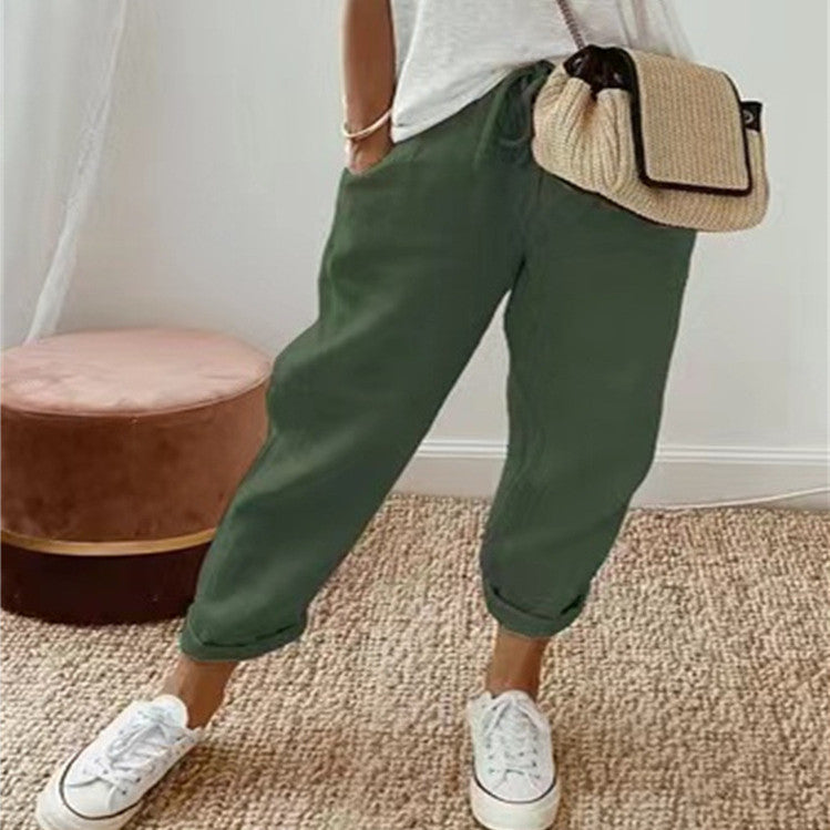Pantalon Casual en Coton et Lin Fluide - Coupe Décontractée Femme