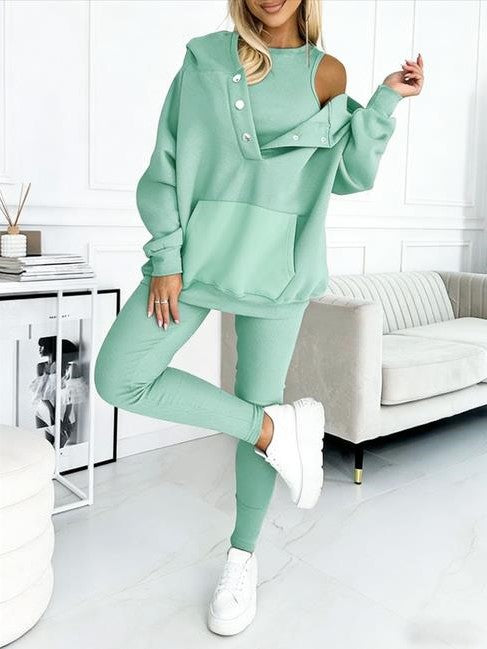 Ensemble Sport 3 Pièces : Sweat à Capuche, Gilet Matelassé et Pantalon Slim
