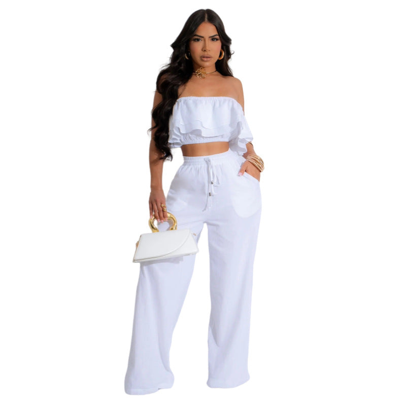 Ensemble 2 Pièces Boho : Top Volanté & Pantalon Large BEST4843