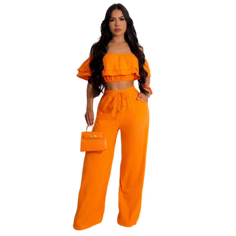 Ensemble 2 Pièces Boho : Top Volanté & Pantalon Large BEST4843