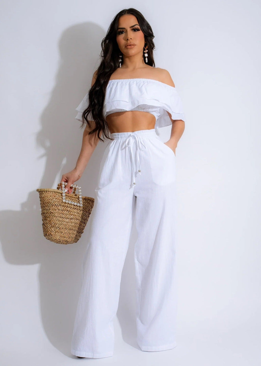 Ensemble 2 Pièces Boho : Top Volanté & Pantalon Large BEST4843