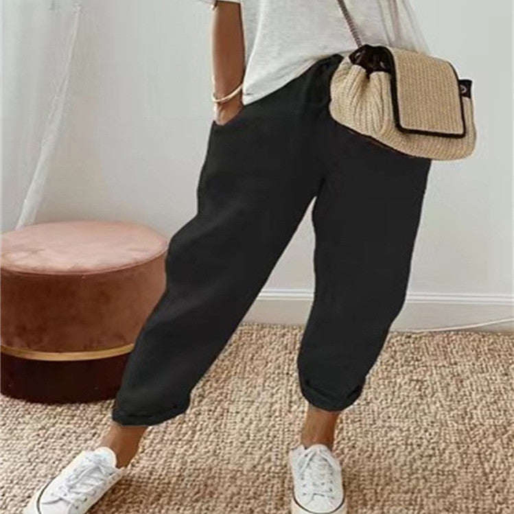 Pantalon Casual en Coton et Lin Fluide - Coupe Décontractée Femme