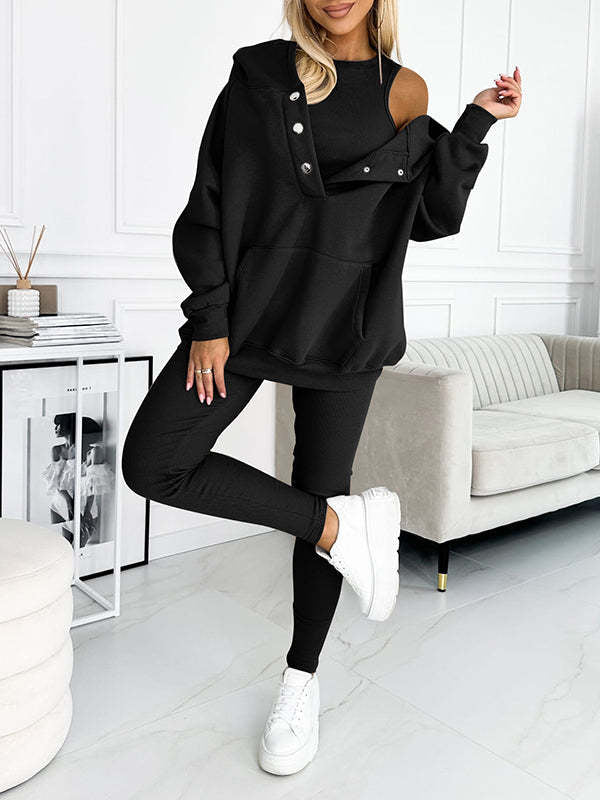 Ensemble Sport 3 Pièces : Sweat à Capuche, Gilet Matelassé et Pantalon Slim
