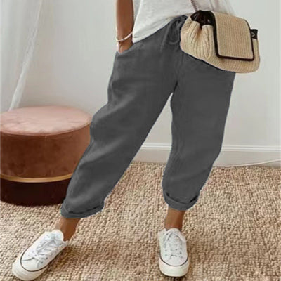 Pantalon Casual en Coton et Lin Fluide - Coupe Décontractée Femme