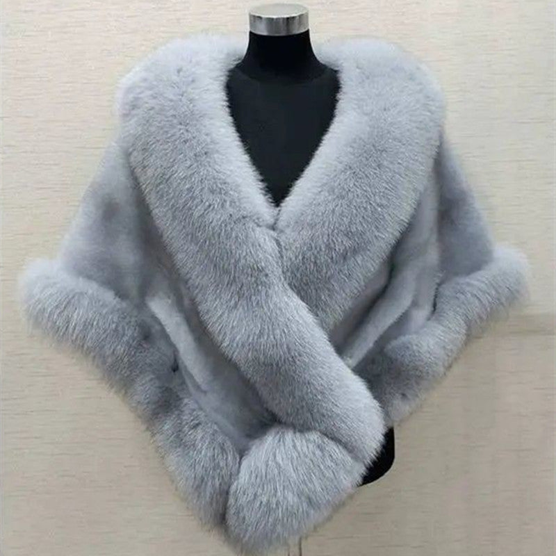 Cape châle femme en fausse fourrure effet vison & renard